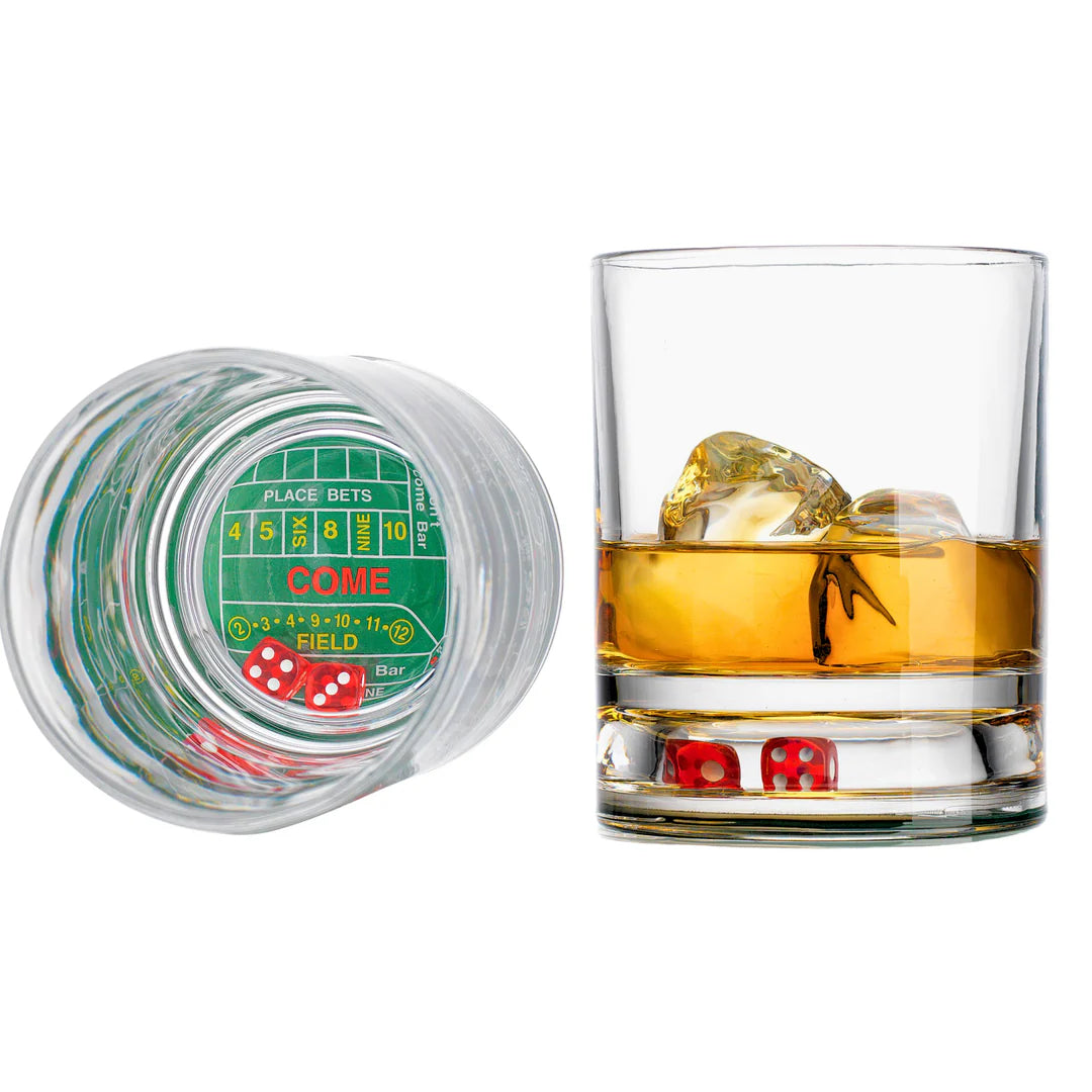 Set/2 Craps Shoot Double Old Fashion Glasses Set