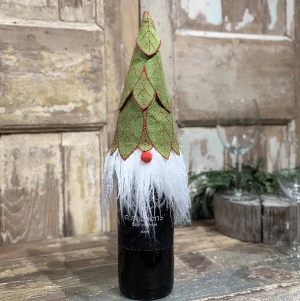 Green Leaf Bottle Topper with Red Trim