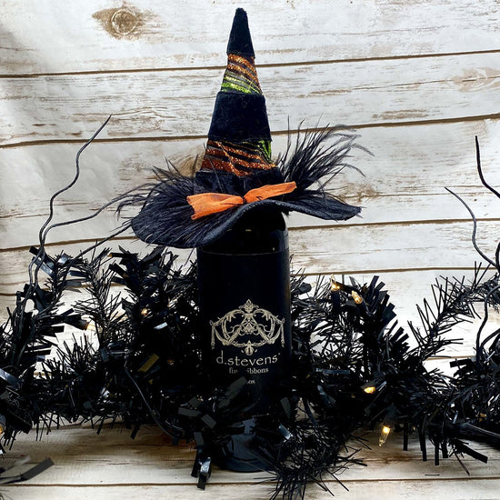 7" Black Witch Hat Wine Topper