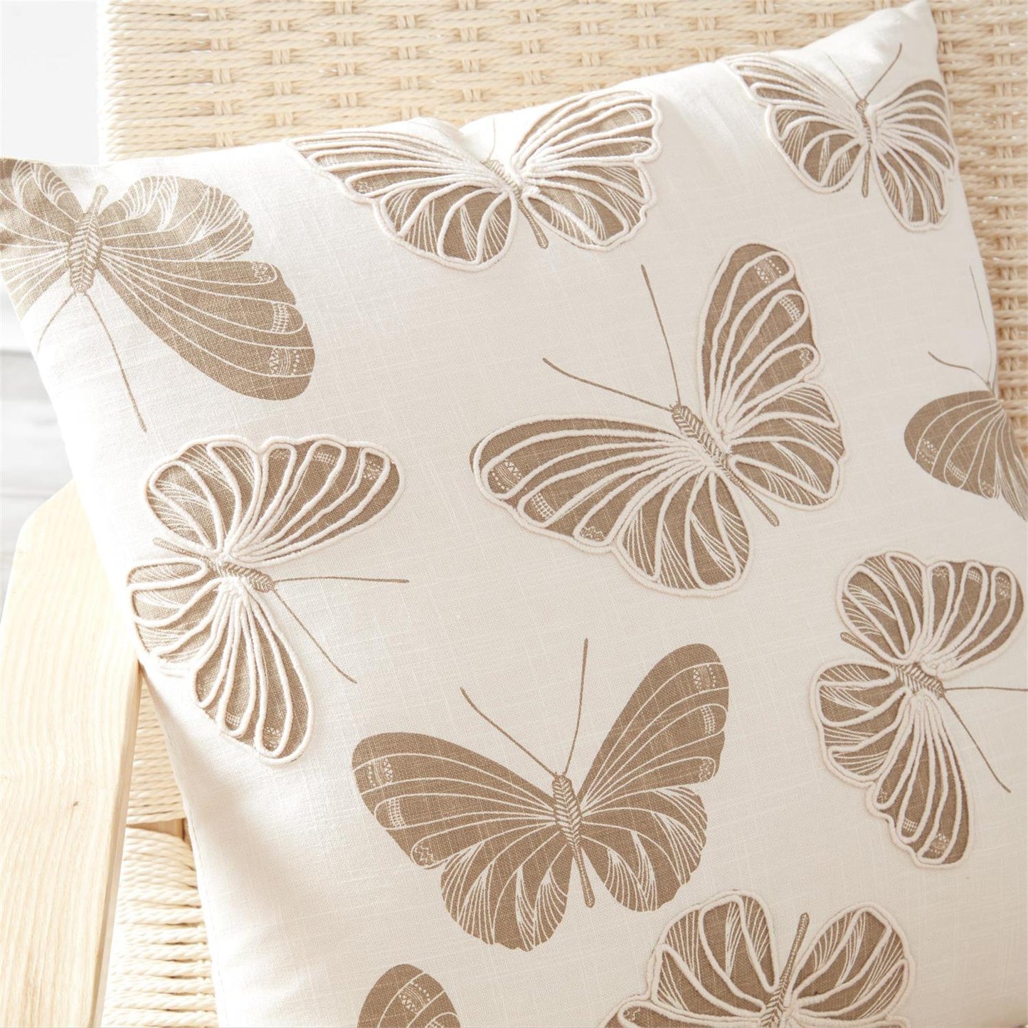 20" Square Cream Pillow w/Tan Butterflies
