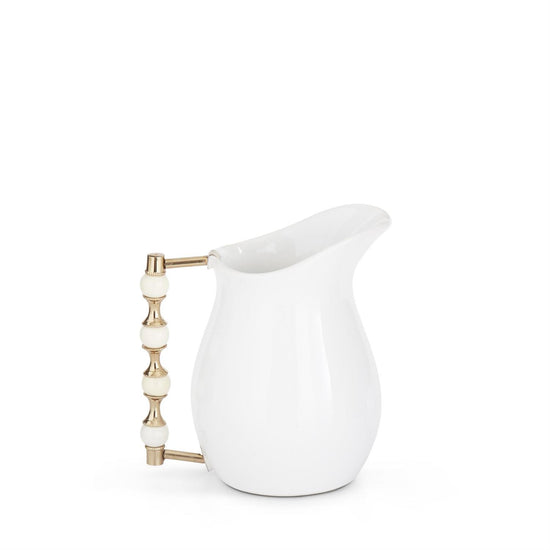 8.25 Inch White Ceramic Pitcher w/Powder Coated Finish