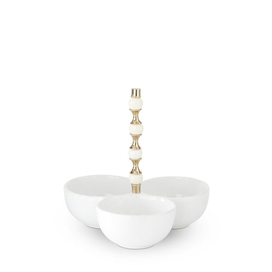 9 Inch White Ceramic 3 Bowl Condiment Server