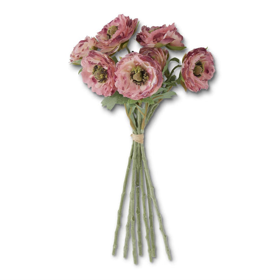12 Inch Pink Ranunculus Bundle w/Flocked Stem (7 Stems)