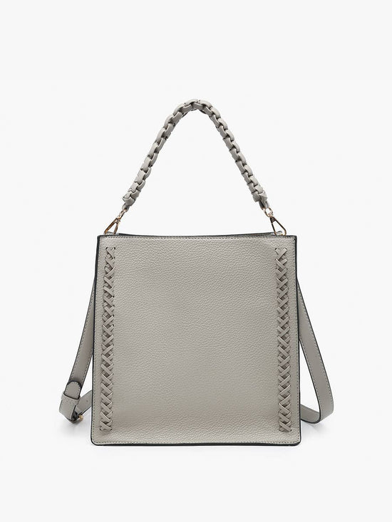 Warm Grey Esme Whipstitch Detail Tote w/ Braided Handle