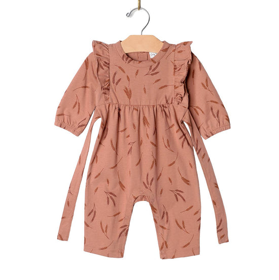 Flutter Sleeve Long Romper- Fall Wheat