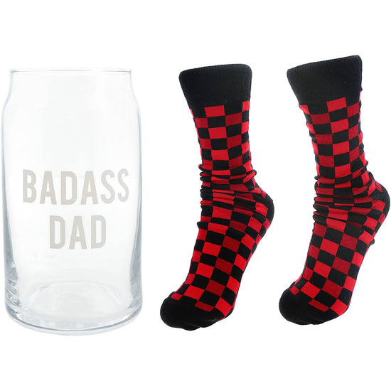 Badass Dad - 16 oz Beer Can Glass and Sock Set