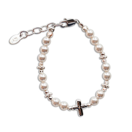 Girls Sterling Silver Pearl Cross Baby Bracelet Baptism Gift 0-12 months adjustable
