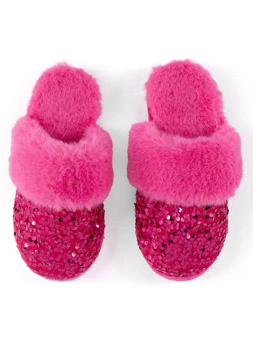 S/M Magenta Sequin Plush Slippers