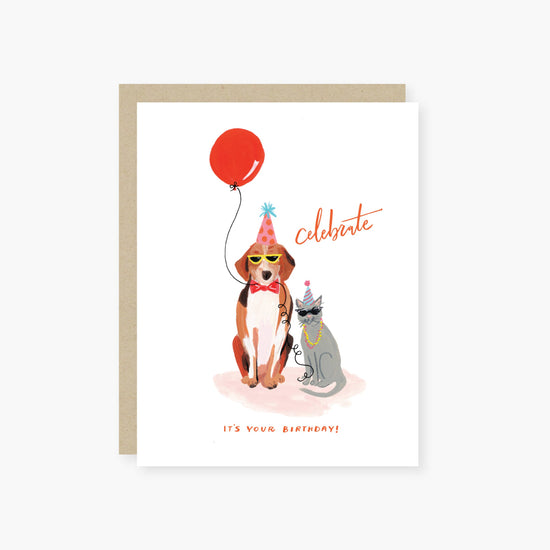 Pets in shades birthday card