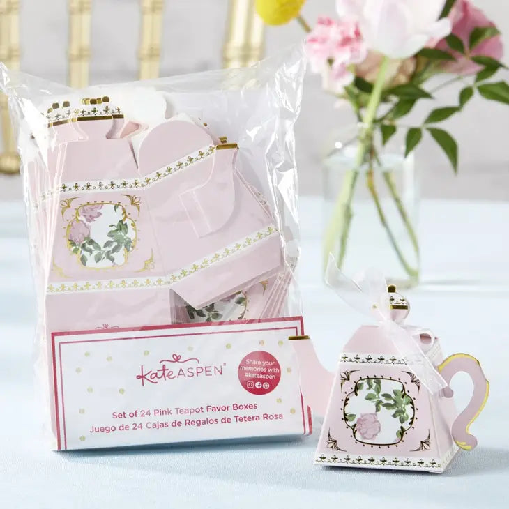 Tea Time Whimsy Teapot Favor Box Pink (Set of 24)