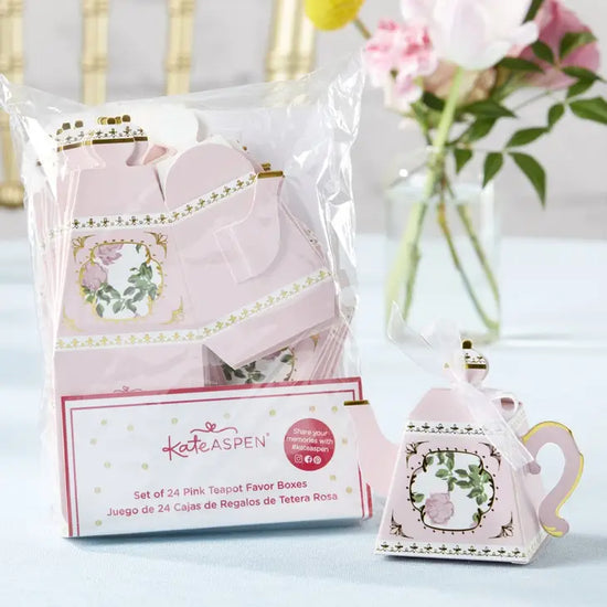 Tea Time Whimsy Teapot Favor Box Pink (Set of 24)