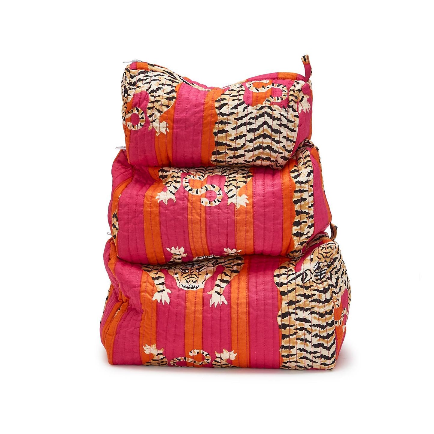 Eye of the Tiger Bold Hand Block Printed Cotton Quilted Accessory Bags