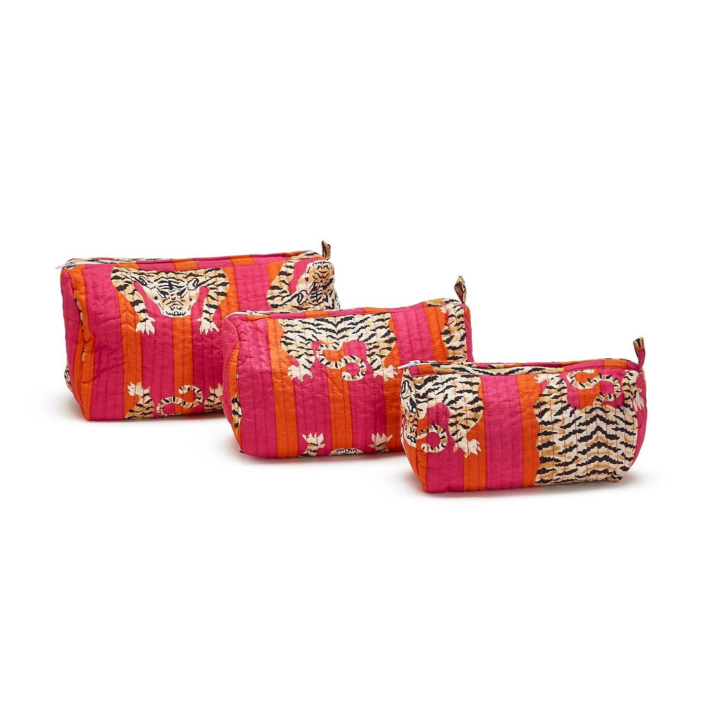 Eye of the Tiger Bold Hand Block Printed Cotton Quilted Accessory Bags