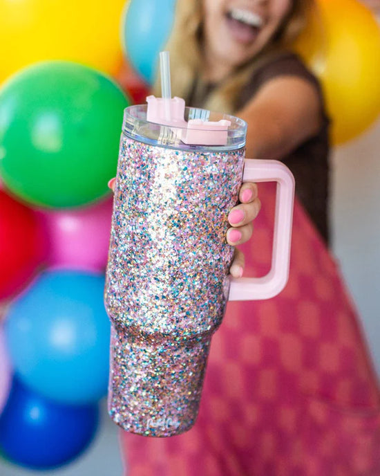 40oz Glitter Party Stainless Steel Insulated Oversized Sipper Tumbler with Straw