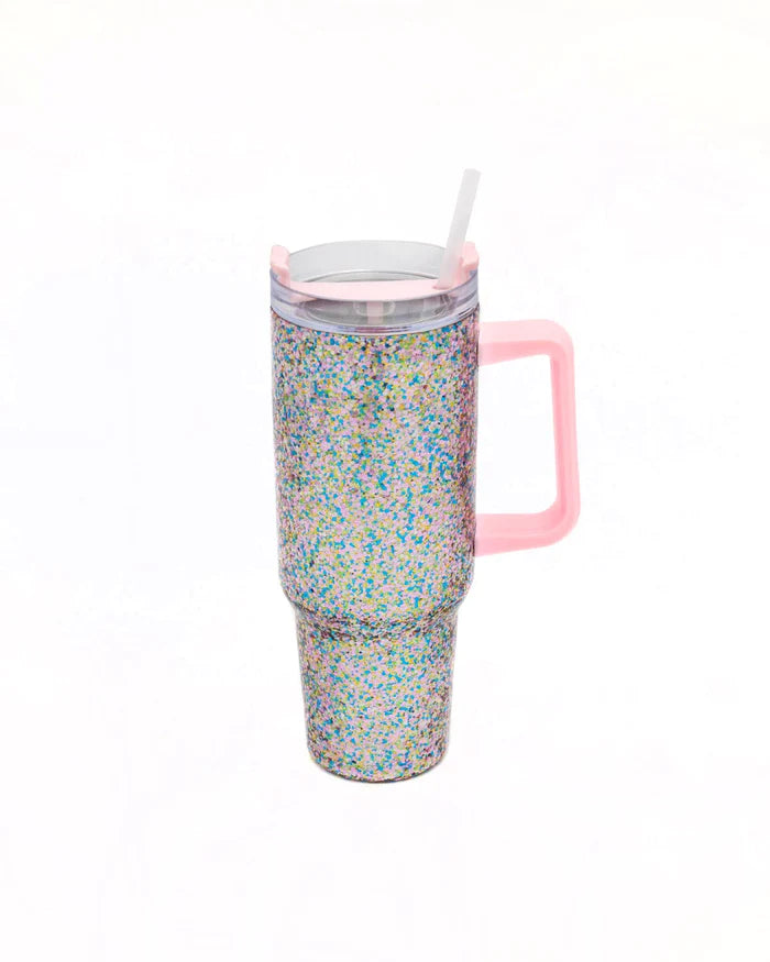 40oz Glitter Party Stainless Steel Insulated Oversized Sipper Tumbler with Straw