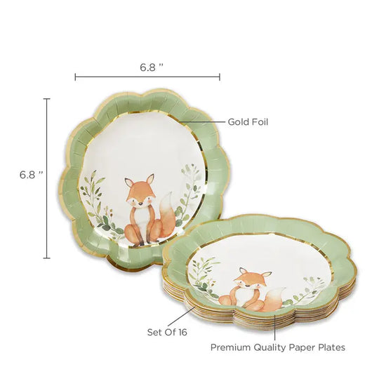 Foxy Woodland Baby 7" Premium Paper Plates (set of 16)