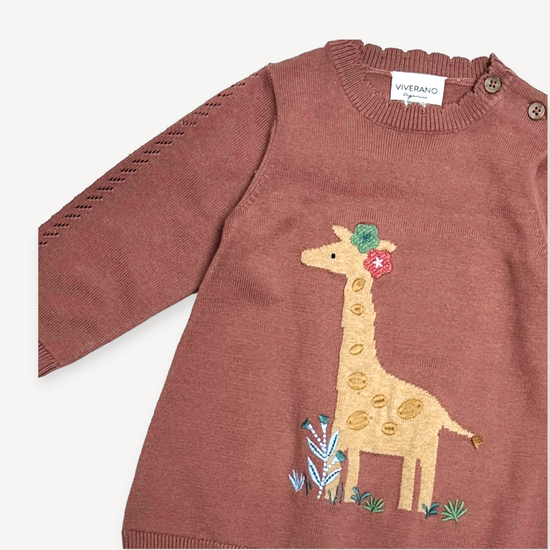 Giraffe Jacquard Pointelle Baby Sweater Knit Dress