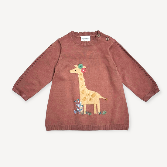 Giraffe Jacquard Pointelle Baby Sweater Knit Dress