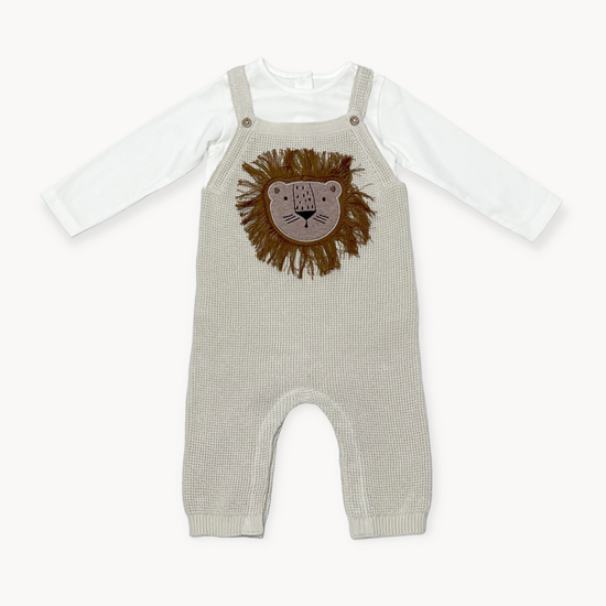 Lion Applique Baby Overall Sweater Knit Set