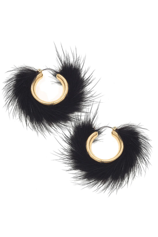 Faux Mink Hoop Earrings in Black