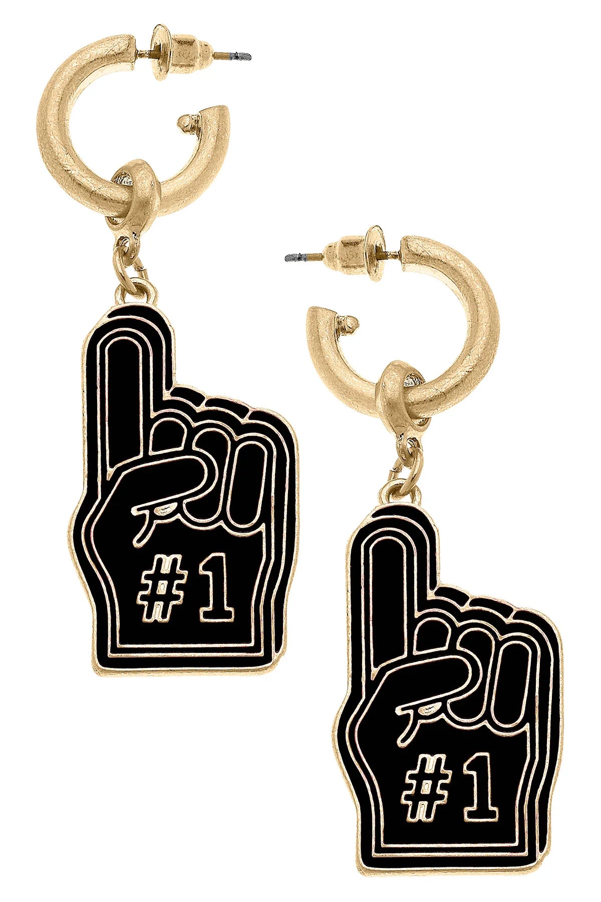 Foam Finger Enamel Earrings in Black 2.2" Length