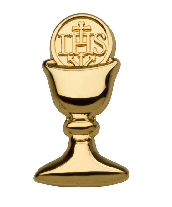 Yellow Plaid / Gold-tone Boy's First Communion Tie and Chalice Pin Set