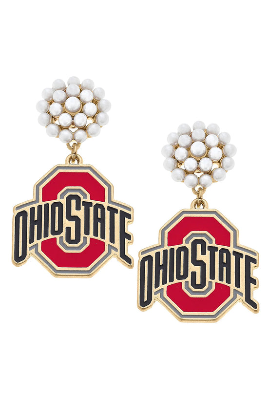 Ohio State Pearl Cluster Earrings in Scarlet/White