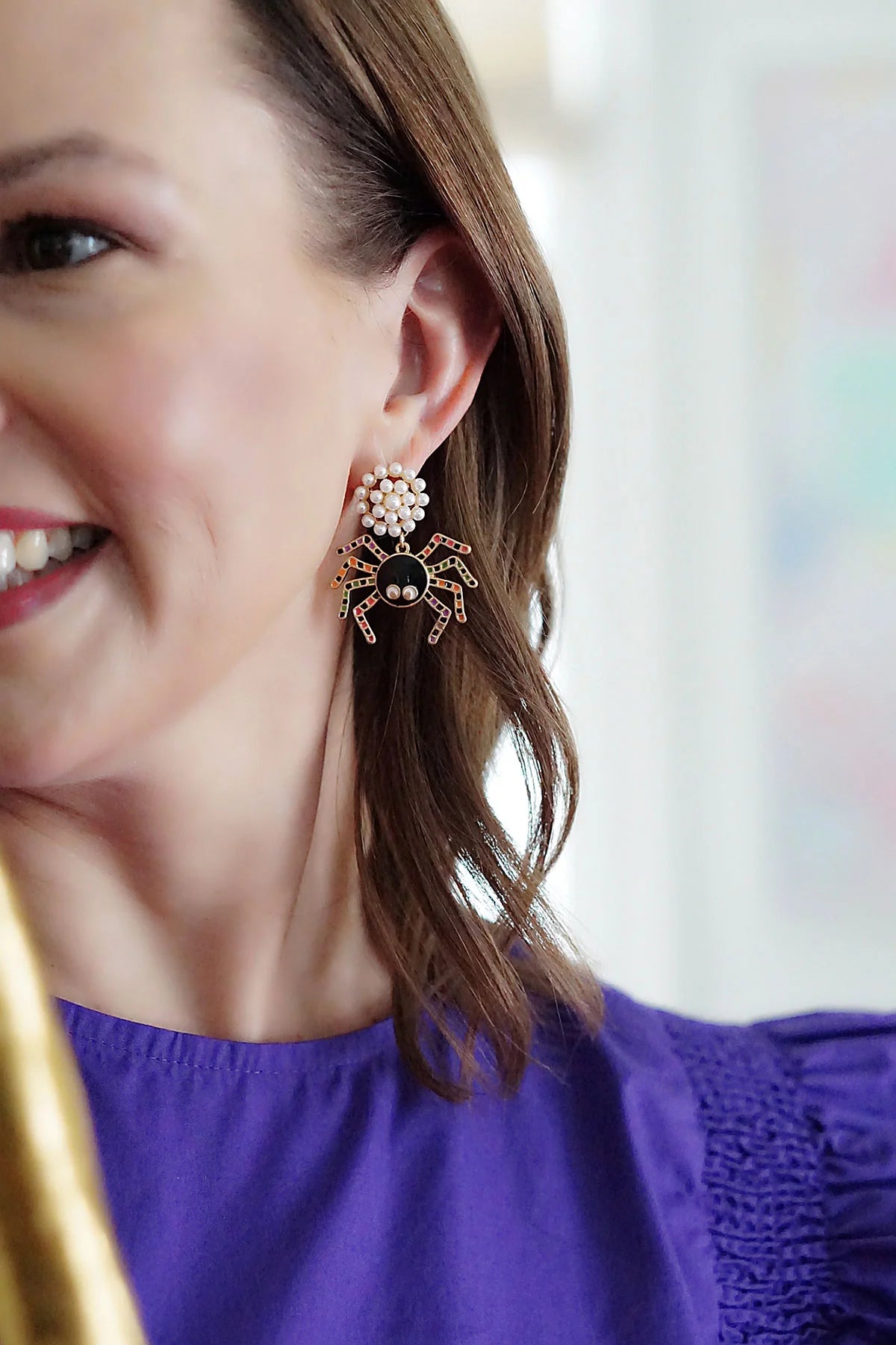 Halloween Enamel Spider Earrings in Black and Multi