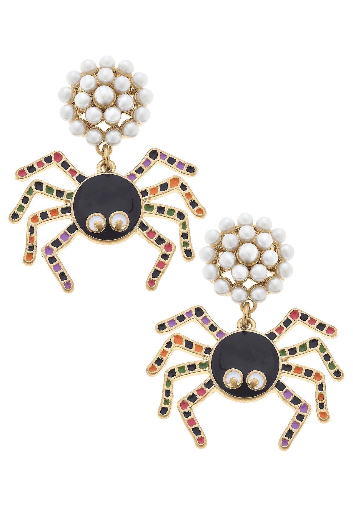 Halloween Enamel Spider Earrings in Black and Multi