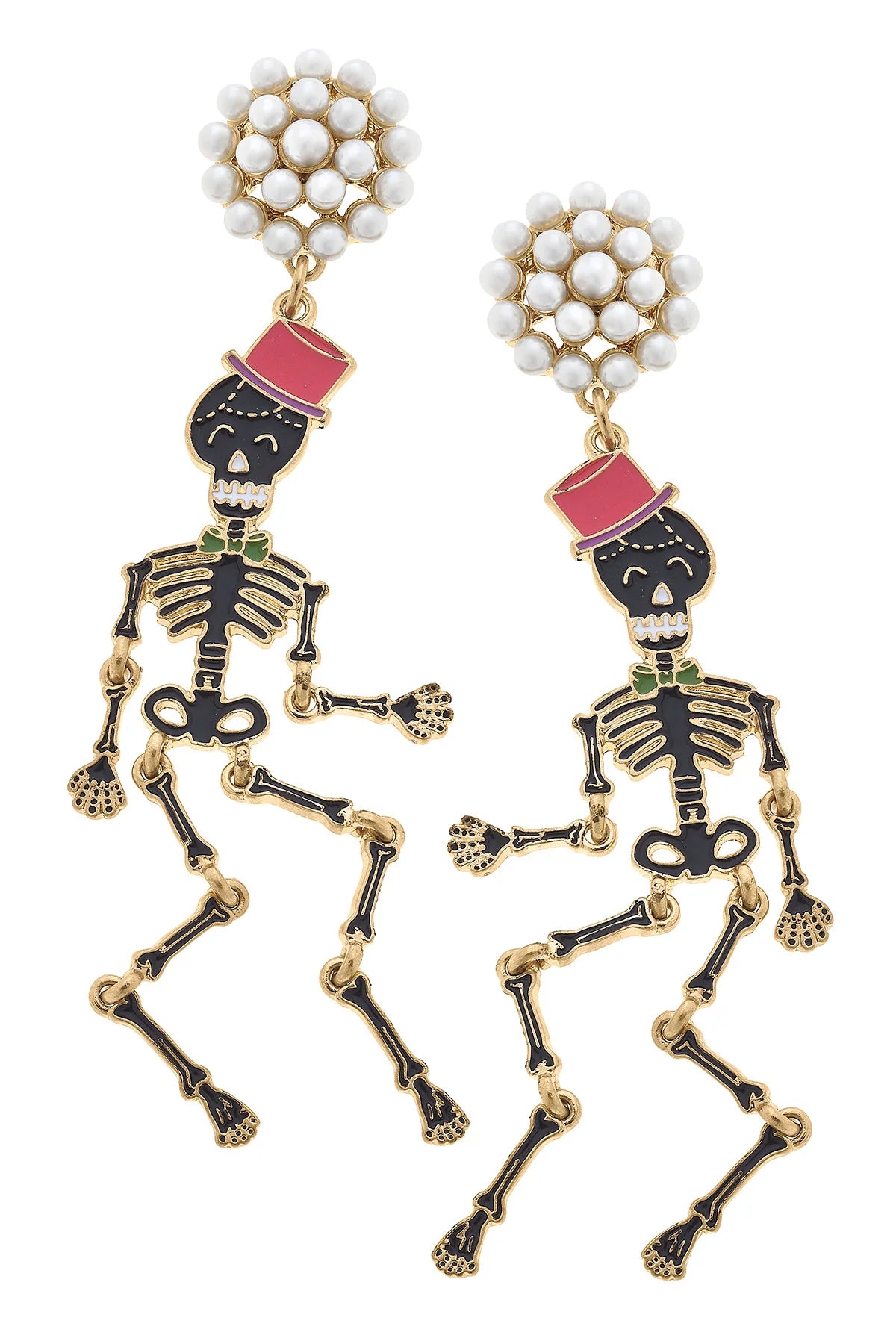 Halloween Enamel Skeleton Earrings in Black & Pink