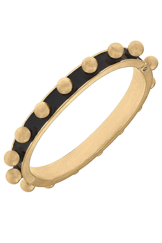 Jenna Chunky Enamel Studded Metal Hinge Bangle in Black