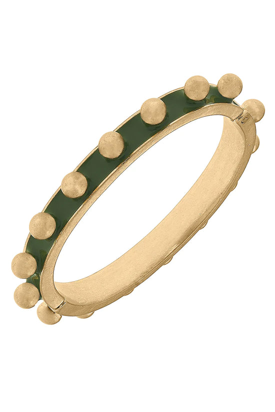 Jenna Chunky Enamel Studded Metal Hinge Bangle in Green