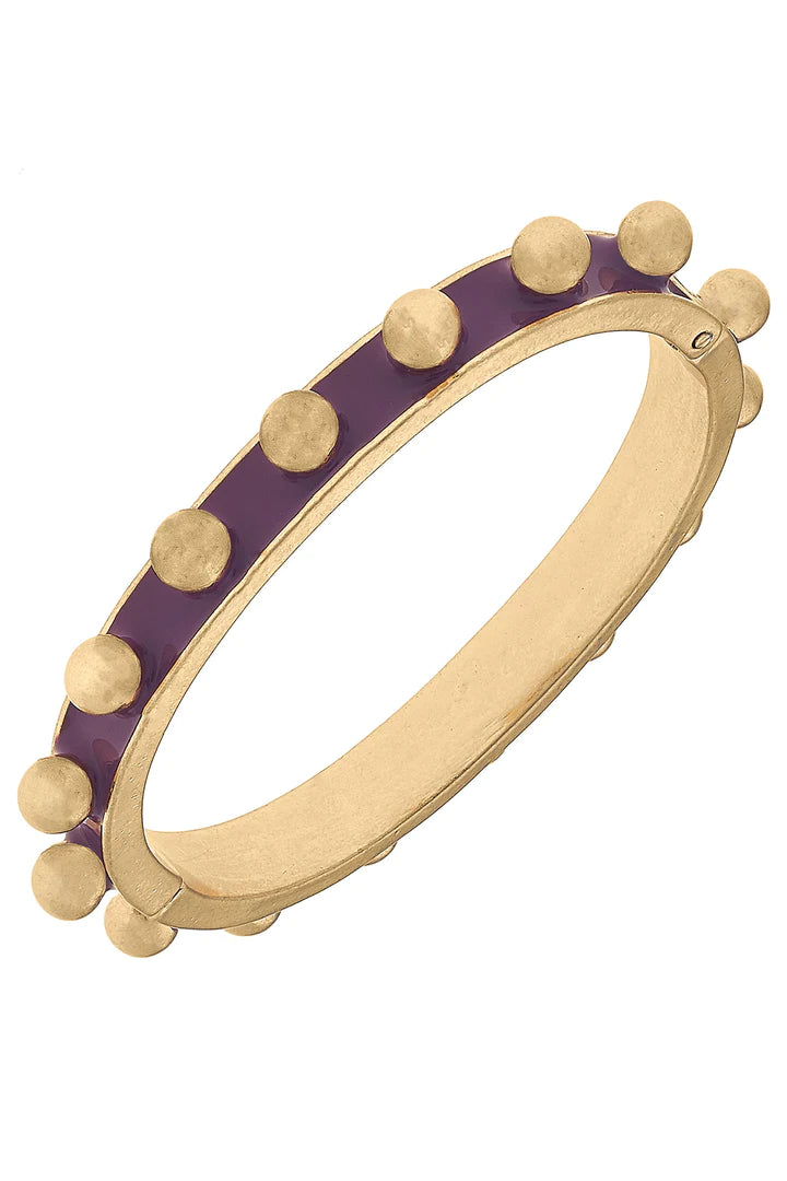 Jenna Chunky Enamel Studded Metal Hinge Bangle in Purple