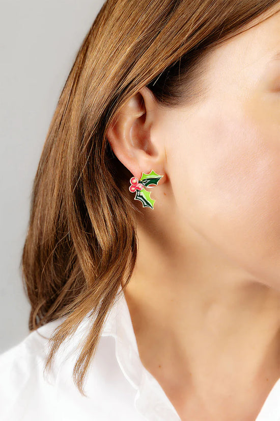 Holly Enamel Stud Earrings in Green and Fuchsia