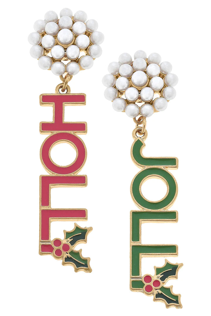 Holly Jolly Enamel Earrings in Fuchsia & Green