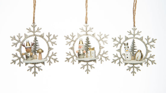 Snowflake Glittered Ornaments with 3D Scenes