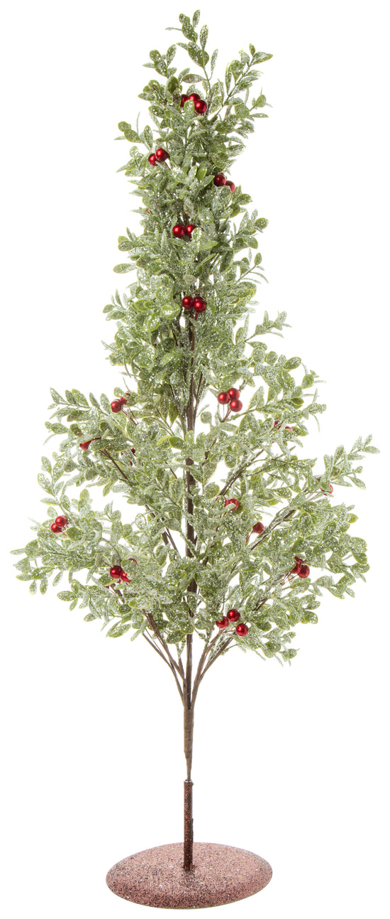 Frosted Faux Boxwood & Red Berry Tabletop Tree