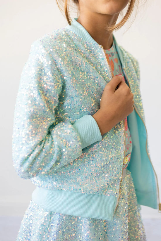 Mint Sequin Bomber Jacket