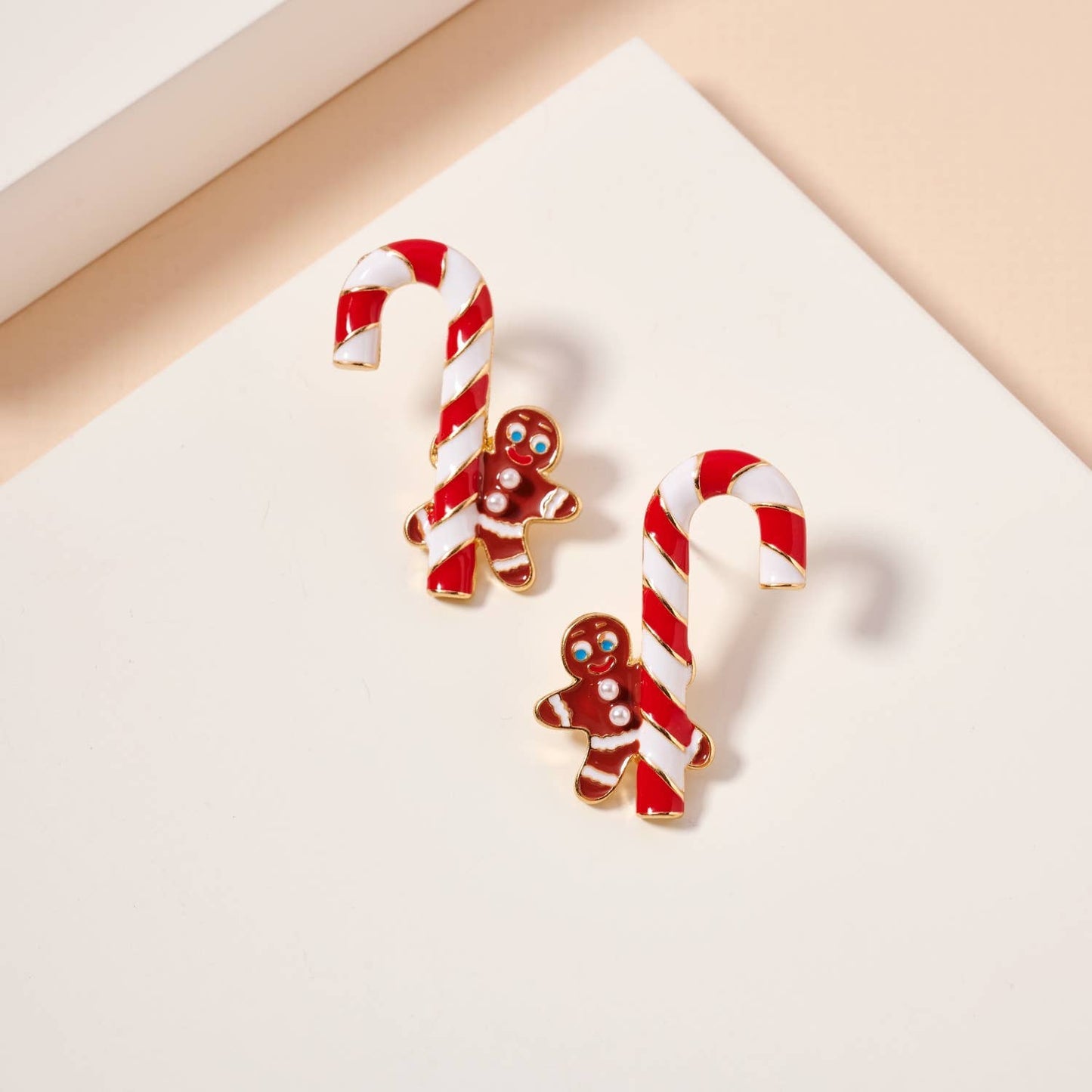 Candy Cane & Gingerbread Man Enamel Stud Earrings