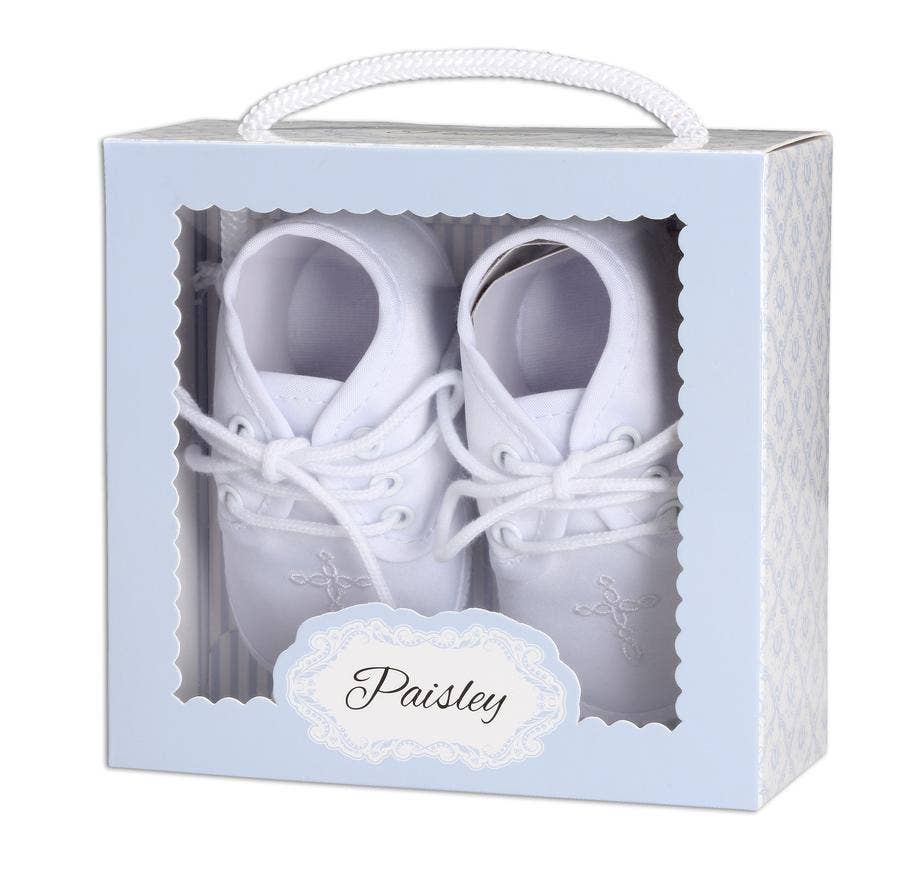 White Boys Baptism Shoe With Cross