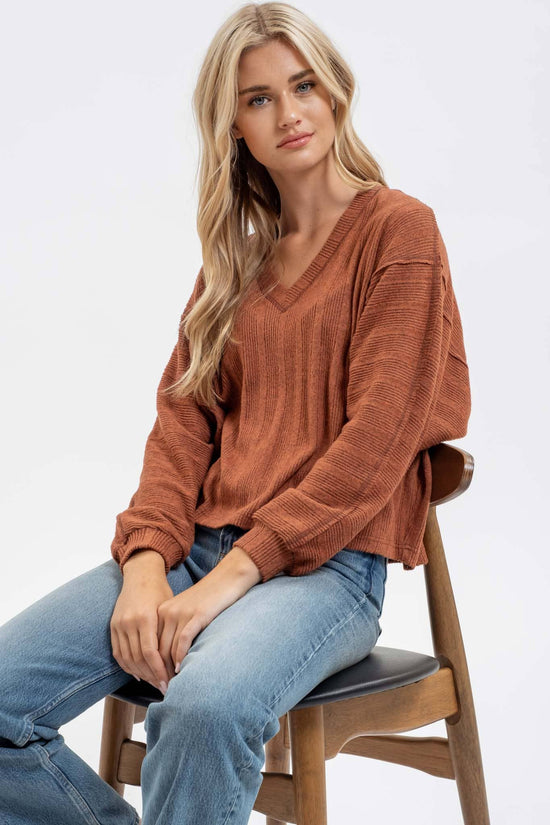 Clay Rib Knit Long Sleeve top