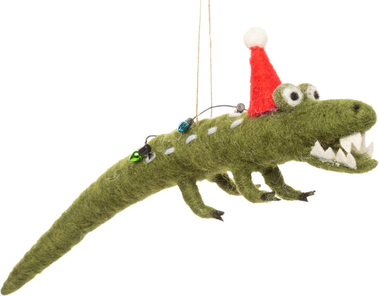 Felt Alligator with Santa Hat Ornament