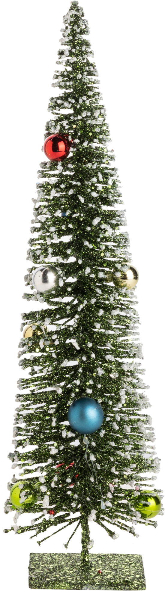 14" Green Glitter Slim Bristle Tree with Mini Ornaments