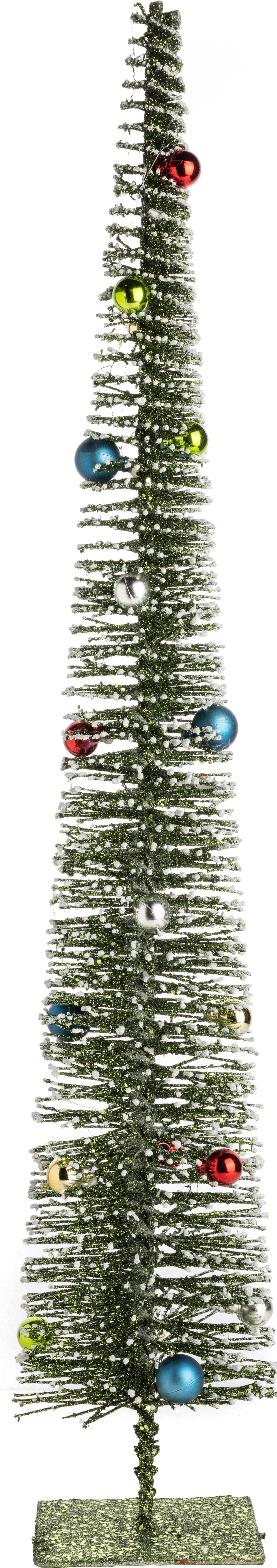 29" Green Glitter Slim Bristle Tree with Mini Ornaments