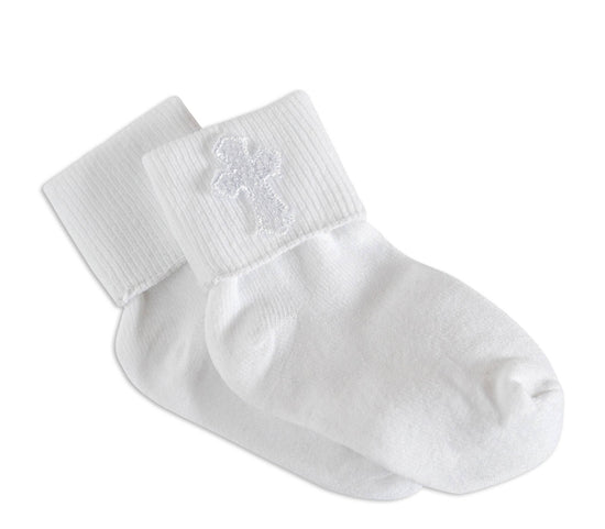 White Baby Baptism or Christening Dress Socks with Cross