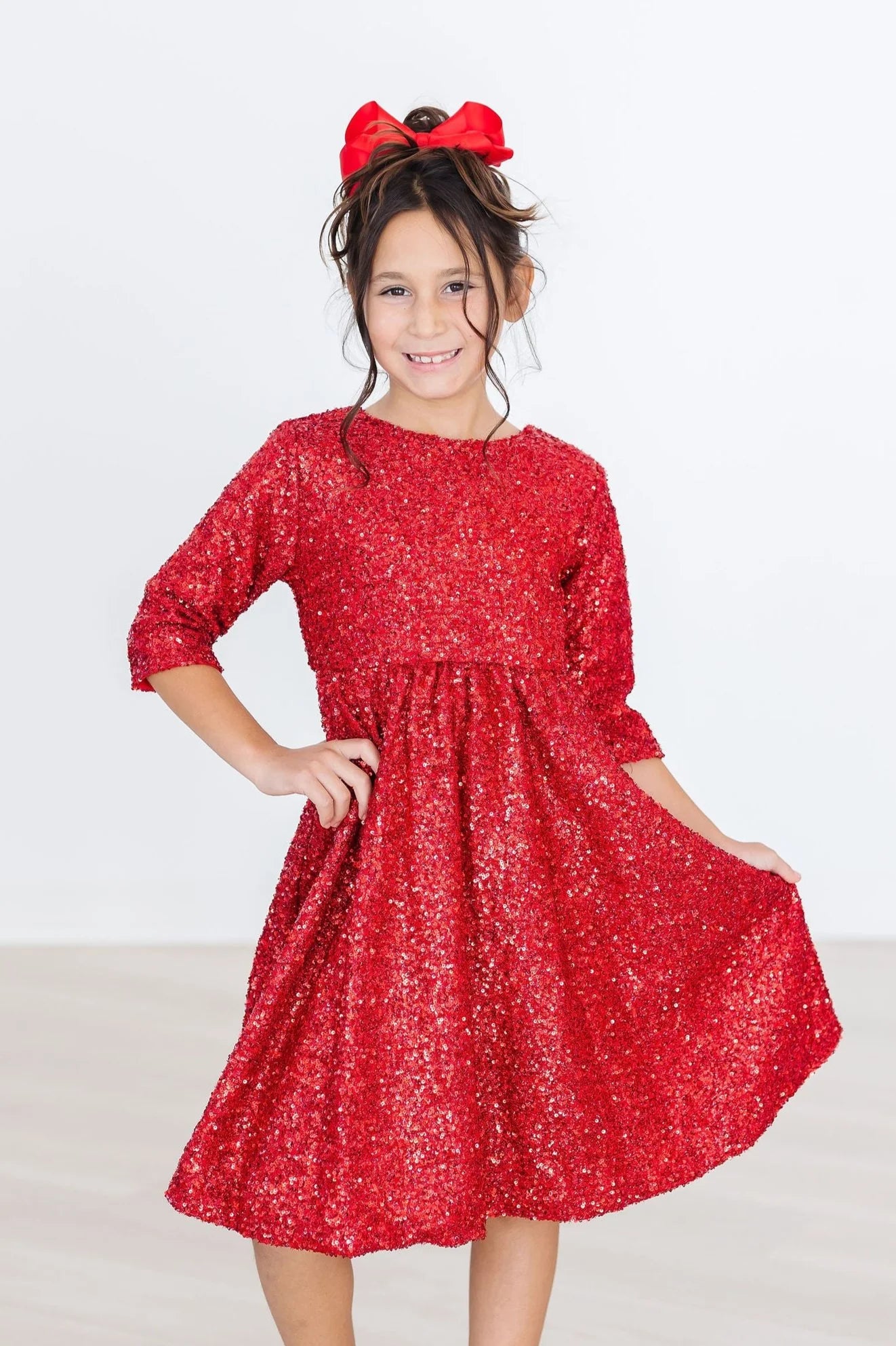 Red Sequin Sleeved Dress