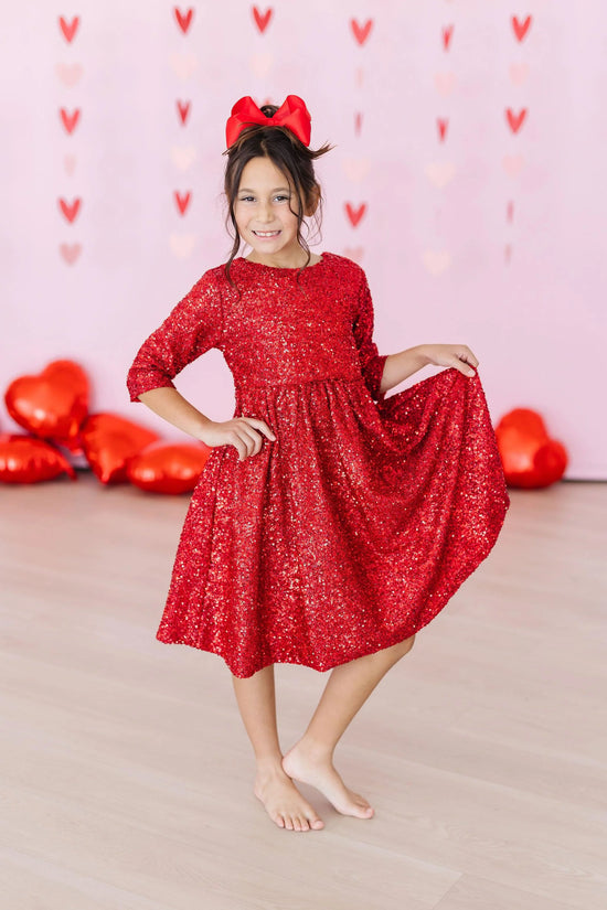 Red Sequin Sleeved Dress