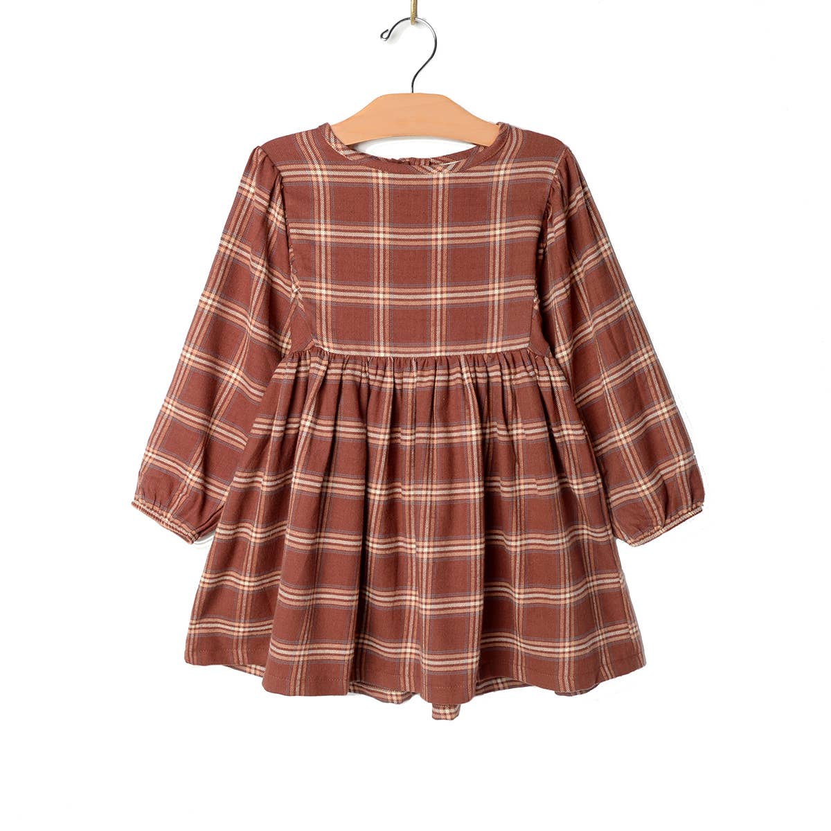 Puff Sleeve Dress- Fall Rust Flannel