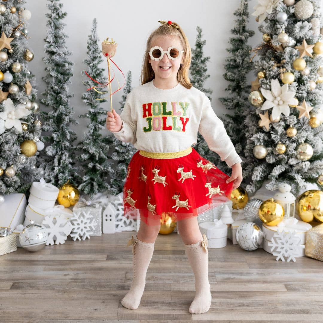 Reindeer Sequin Christmas Tutu - Kids Holiday Skirt