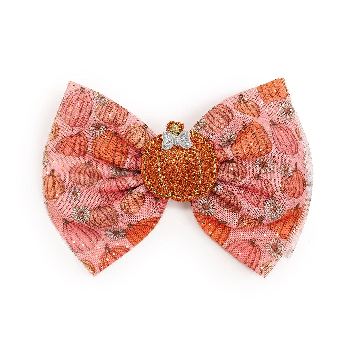 Pumpkin Daisy Blush Tulle Bow Clip - Kids Fall Hair Clip